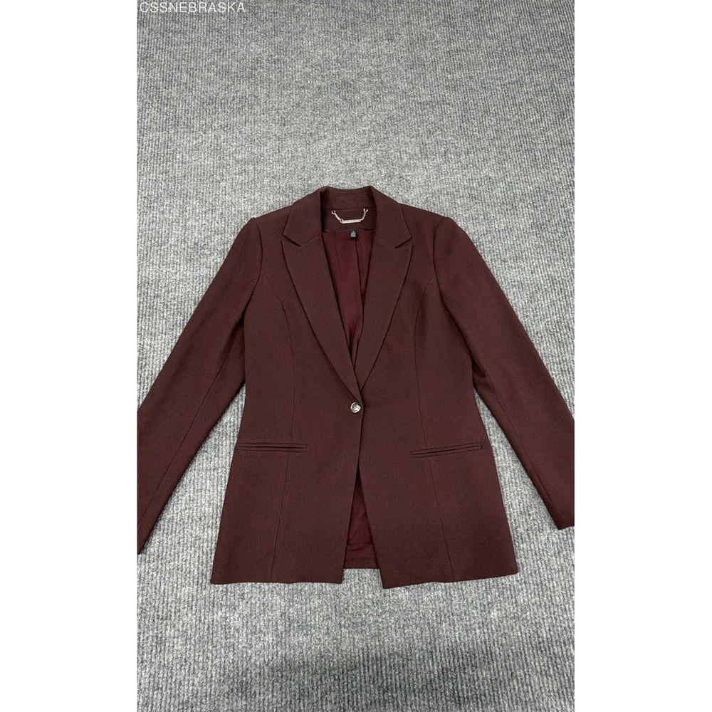White House Black Market Women's Burgundy One-Button Silver Crest Blazer Sz 8